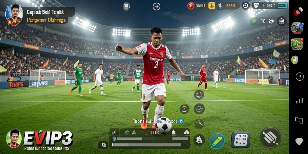 Tampilan menarik dari gameplay EVIP3 yang penuh aksi sepak bola.