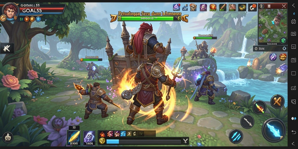 Tangkapan layar gameplay seru di GOAL55 dengan aksi petualangan MMORPG.