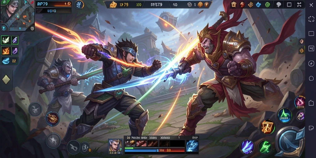 Gameplay intensif RP79 dalam pertempuran MOBA.