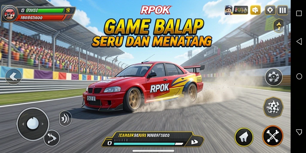 Screenshot gameplay RPOK menampilkan aksi balapan yang intens.